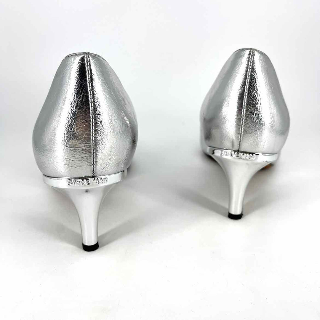 Shoe Size 9.5 FRANCO SARTO Silver Leather Flats