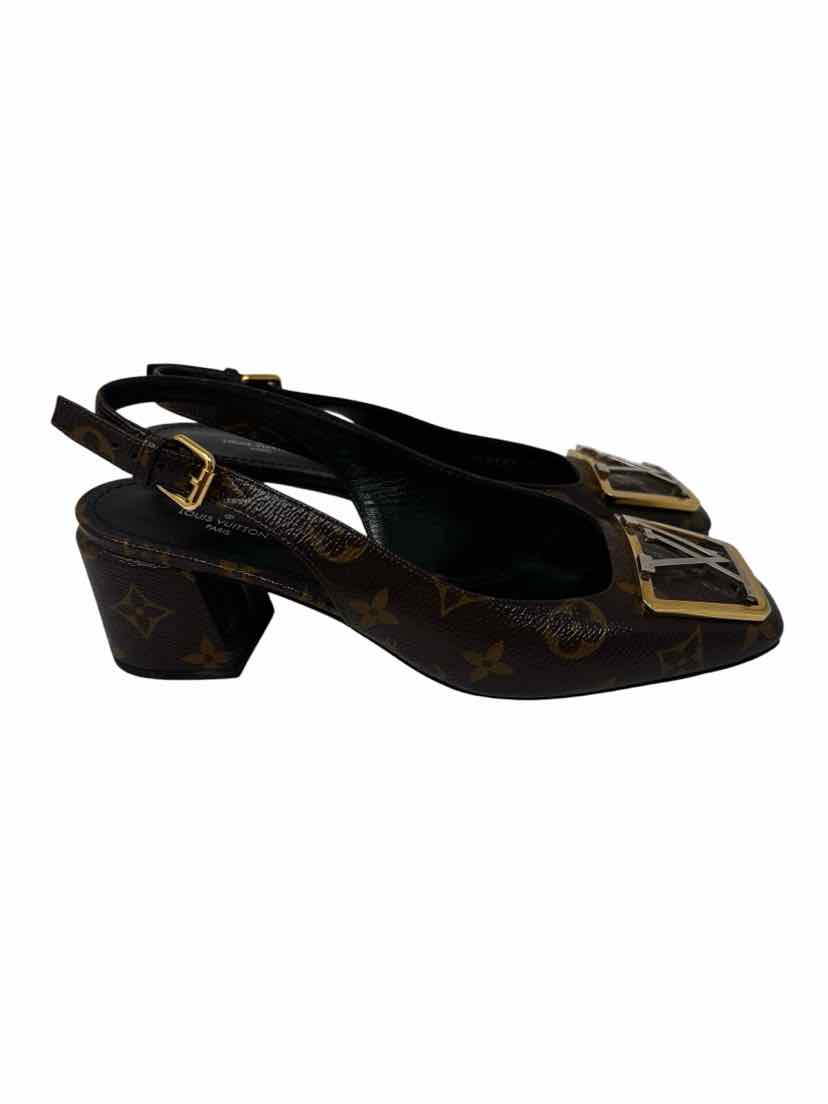 Shoe Size 38 Louis Vuitton Brown Print Leather Pumps