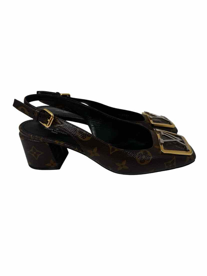 Shoe Size 38 Louis Vuitton Brown Print Leather Pumps
