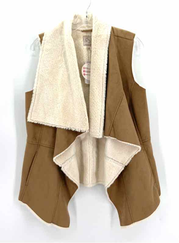 Size M Tan Faux Leather Faux Fur Vest