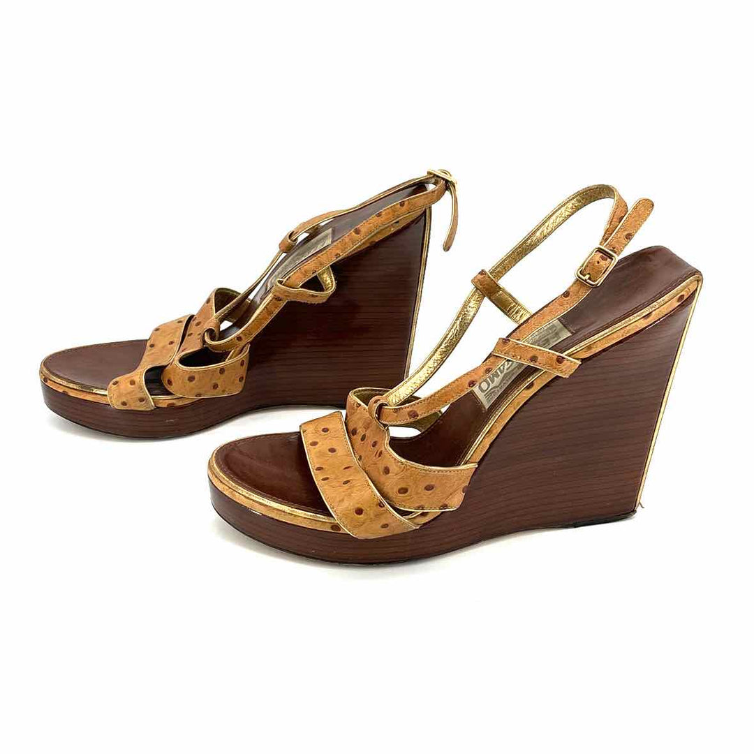 Shoe Size 8 SALVATORE FERRAGAMO Tan Leather Luxury - Sandals