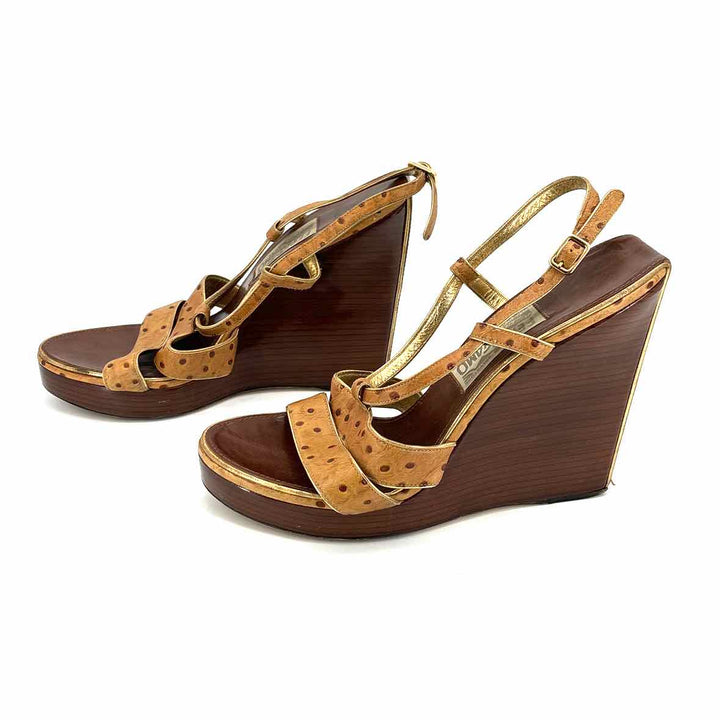 Shoe Size 8 SALVATORE FERRAGAMO Tan Leather Luxury - Sandals