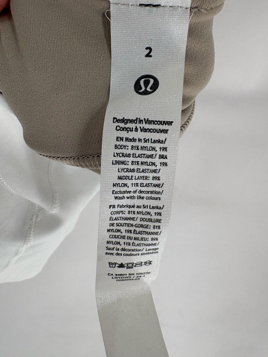 Size 2 Lululemon White Bra