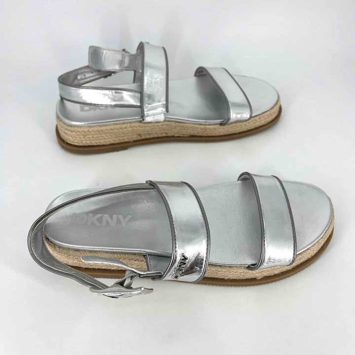 Shoe Size 10 DKNY Silver Faux Leather Sandals