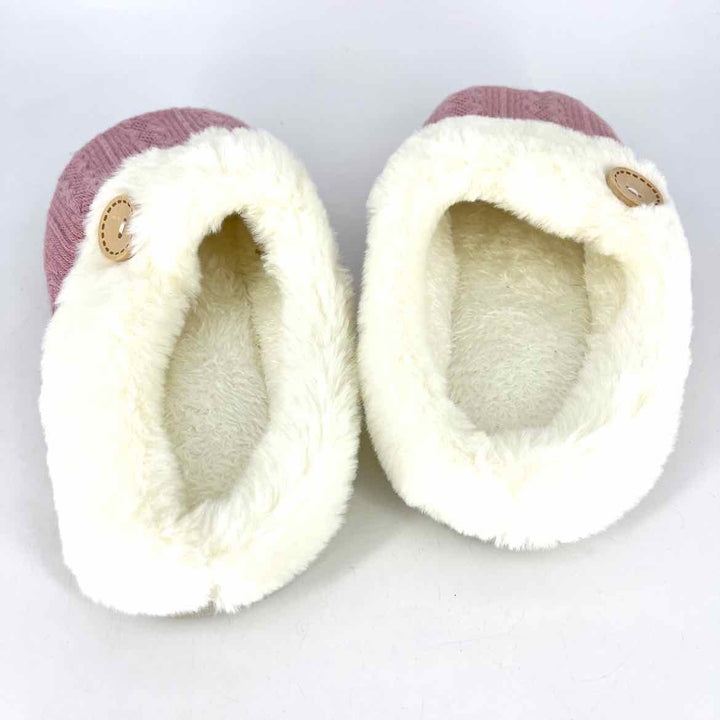 Shoe Size 7 Pink Knit Faux Fur Slippers