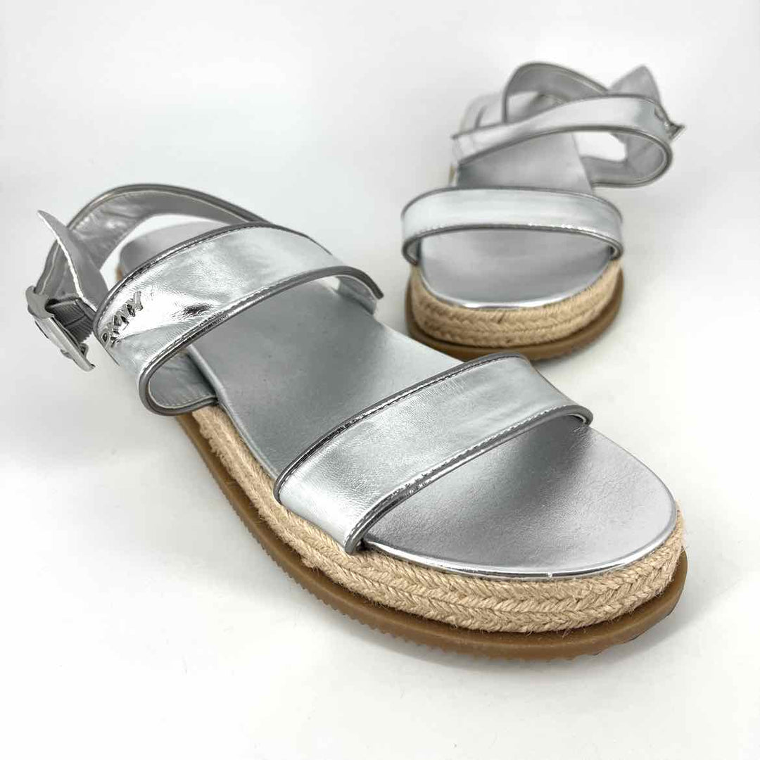 Shoe Size 10 DKNY Silver Faux Leather Sandals