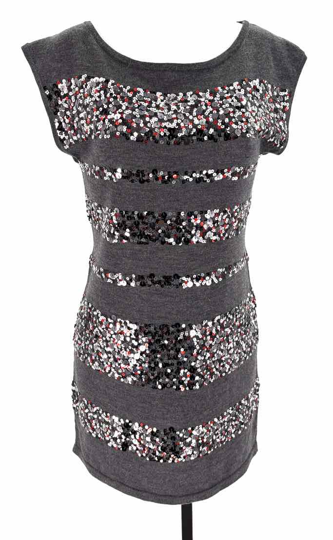 Size L TRINA TURK Charcoal Knit Sequined Dress
