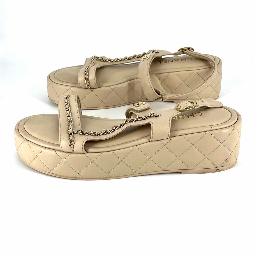 Shoe Size 40.5 Chanel Beige Quilted Sandals