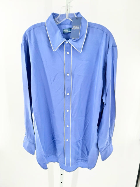 Size XL RALPH LAUREN Blue Silk Shirt