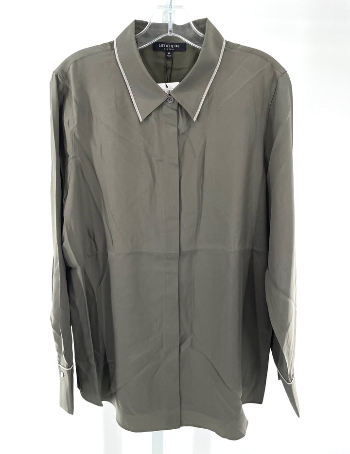 Size XL LAFAYETTE Olive Silk Shirt